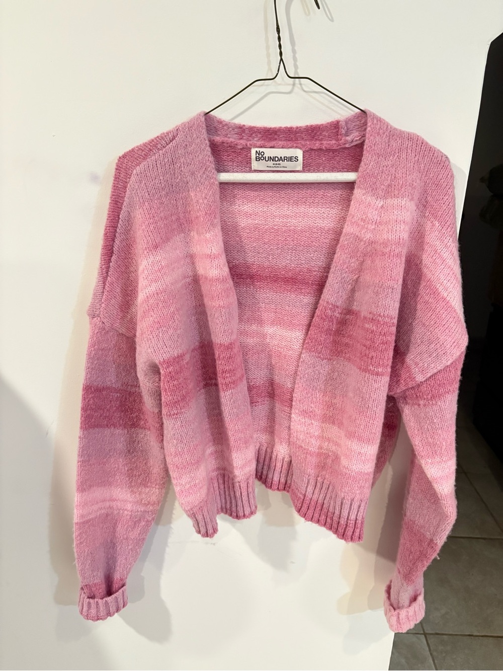 No Boundaries Pink Striped Open-Front Knit Cardigan